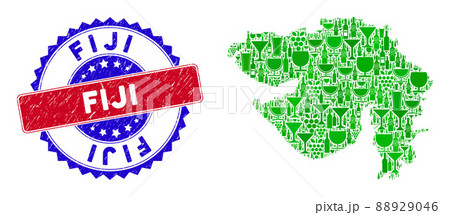 Bicolor Fiji Scratched Seal and Wine Collage of Gujarat State Map Bicolor Fiji Scratched Seal and Wine Collage of Gujarat State Map 88929046