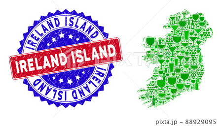Bicolor Ireland Island Textured Seal and Composition of Ireland Island Map 88929095