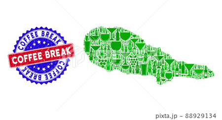 Bicolor Coffee Break Grunge Seal and Winery Collage of Pico Island Map 88929134