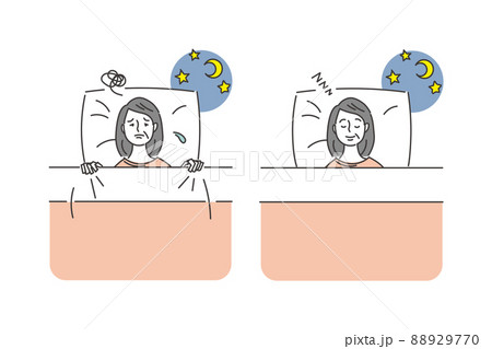 睡眠をとる年配の女性のセット 睡眠をとる年配の女性のセット 88929770