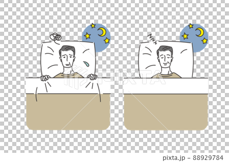 睡眠をとる年配の男性のセット 88929784