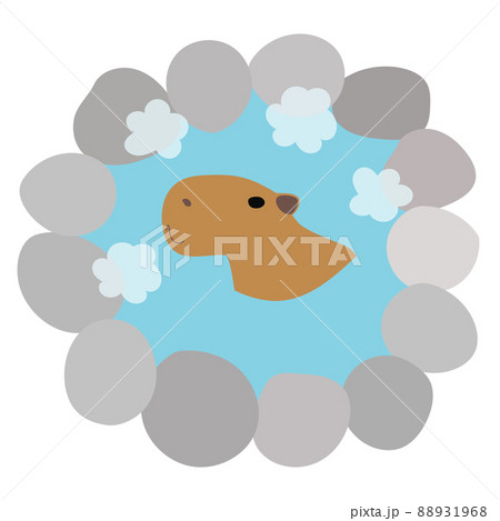 露天風呂に入るカピバラのイラスト素材 シンプル 湯気 温泉のイラスト素材 1968