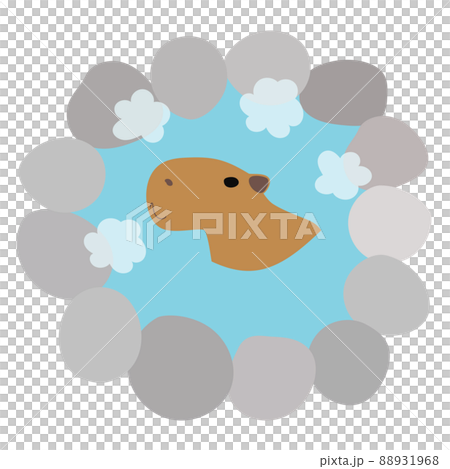 Illustration material of capybara taking an open-air bath Simple steam hot spring 88931968