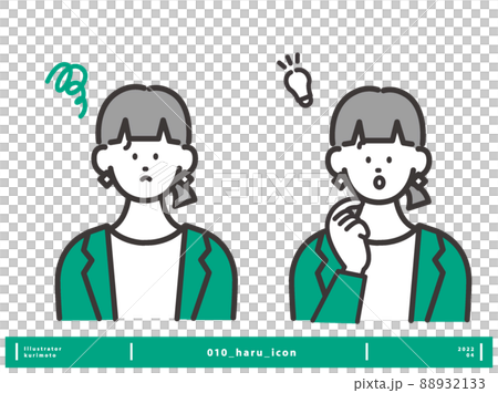 Troublesome and inspirational expression Young woman icon vector set 88932133
