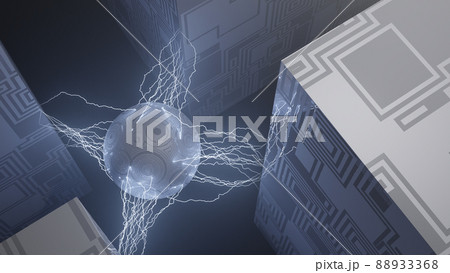 CGライトニング　放電する球体と模様のある立方体 88933368