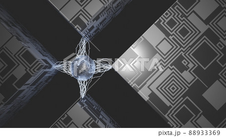 CGライトニング　放電する球体と模様のある立方体 88933369