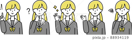 色んな表情とポーズセット　女子学生　線あり 88934119
