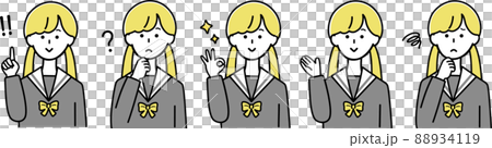 色んな表情とポーズセット　女子学生　線あり 88934119