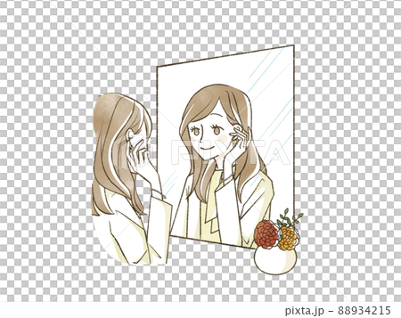 鏡を見て身だしなみを整えている女性 88934215