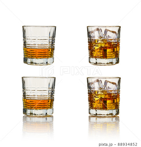 set of whiskey glasses. Collage glasses of whiskey on white background. 88934852
