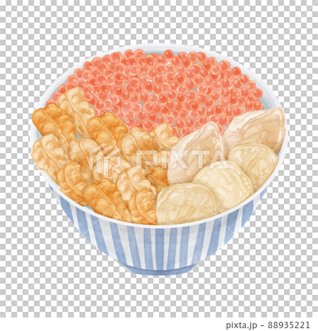 Hotateuni salmon roe seafood bowl hand-painted watercolor style illustration 88935221