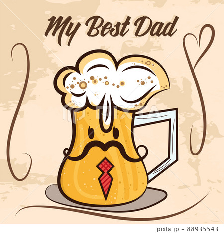 Isolated cute beer glass cartoon Happy father day retro template Vector 88935543
