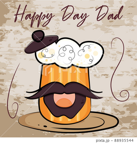 Isolated cute beer glass cartoon Happy father day retro template Vector 88935544