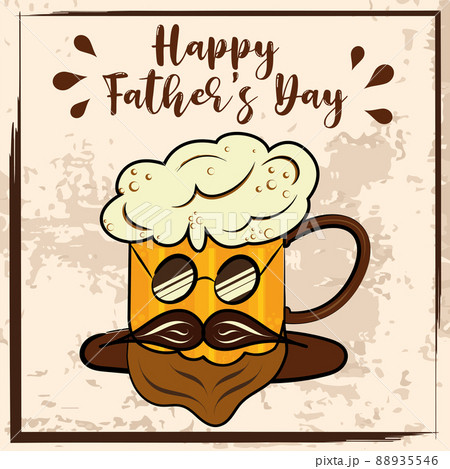 Isolated cute beer glass cartoon Happy father day retro template Vector Isolated cute beer glass cartoon Happy father day retro template Vector 88935546