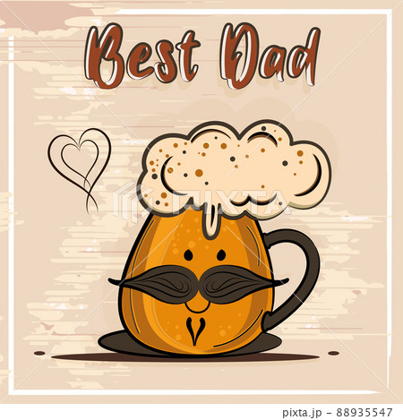 Isolated cute beer glass cartoon Happy father day retro template Vector 88935547