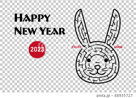 2023年卯年の年賀状　うさぎの顔の迷路イラスト（横向き） 88935727
