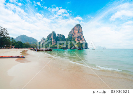 Railay Beach,beach and rocky mountain scenery in summer 88936621