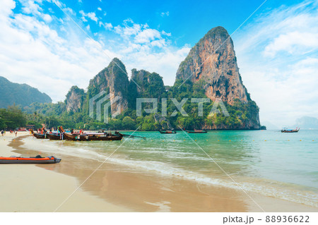 Railay Beach,beach and rocky mountain scenery in summer 88936622
