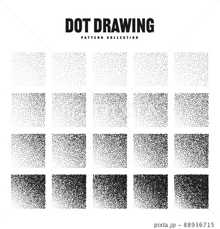 Square shaped dotted objects, stipple elements. Stippling, dotwork drawing, shading using dots Square shaped dotted objects, stipple elements. Stippling, dotwork drawing, shading using dots 88936715