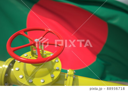 Pipe valve close-up and flag of Bangladesh, 3d rendering 88936718