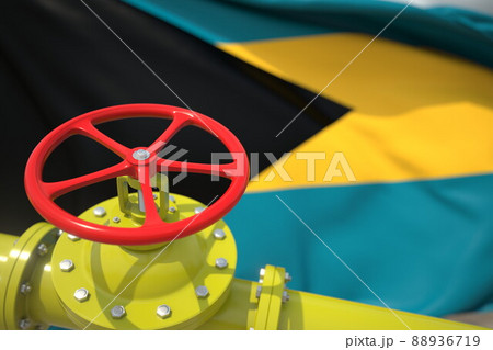 Oil or gas pipeline valve and flag of Bahamas. 3d rendering 88936719