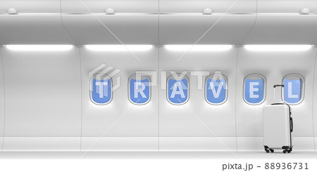 Plane portholes with TRAVEL text, 3d rendering 88936731