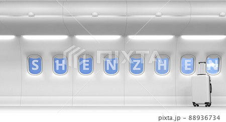 Airliner portholes with Shenzhen text. 3d rendering Airliner portholes with Shenzhen text. 3d rendering 88936734