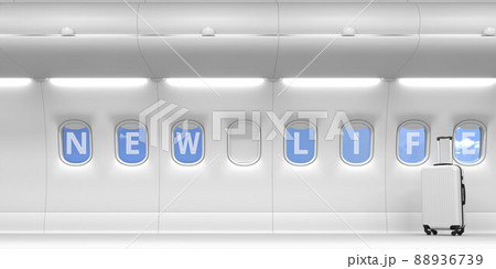 New life text on an airplane portholes. 3d rendering 88936739