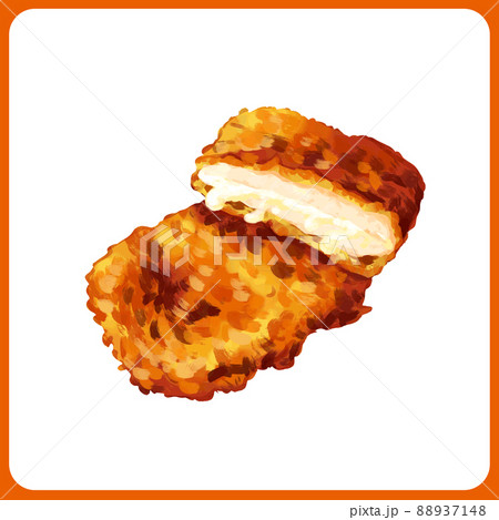 手描き水彩厚塗りのチーズチキンカツイラスト 手描き水彩厚塗りのチーズチキンカツイラスト 88937148