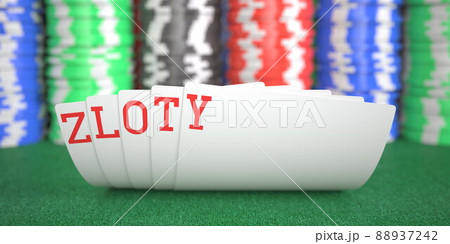Playing cards with zloty text. 3d rendering Playing cards with zloty text. 3d rendering 88937242