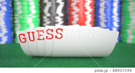 A hand of playing cards with guess text. 3d rendering 88937249