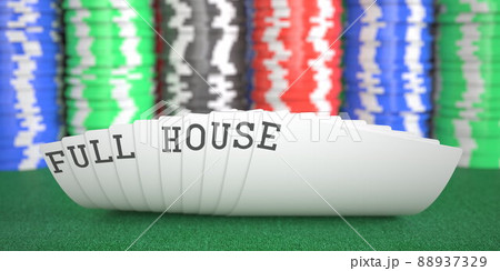 Playing cards with full house text. 3d rendering Playing cards with full house text. 3d rendering 88937329