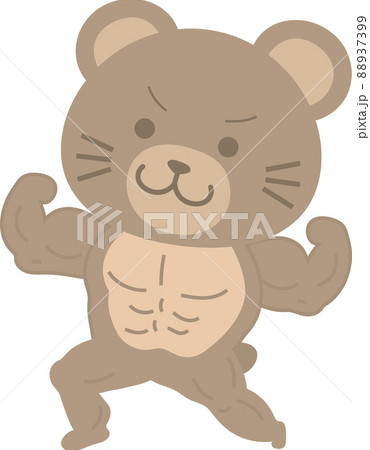 マッチョなクマ_フロントダブルバイセップスのイラスト素材 [88937399