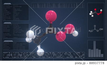 Overview of the molecule of peroxyacetic acid on the computer screen. 3d rendering 88937778