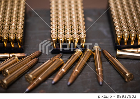 A collection of live ammunition ready to be issued to fighting soldiers. 88937902