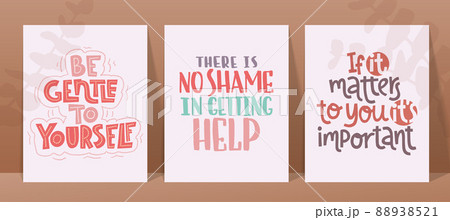 Mental health slogans set. Handwritten positive self-talk inspirational quotes. 88938521