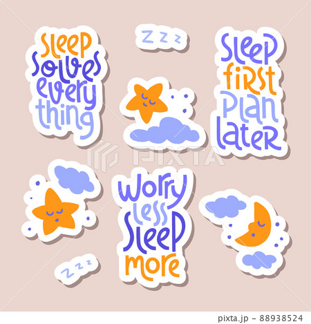 Set of nap lettering quotes with decorative sleep elements on background. 88938524