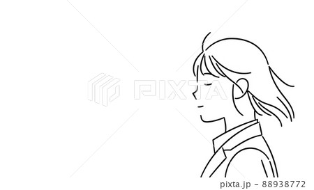 横顔の女性、風になびく髪のイラスト。 88938772