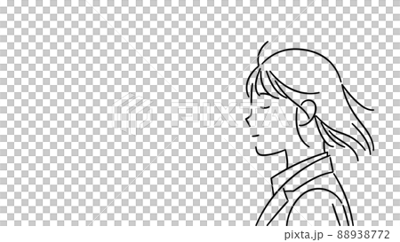 横顔の女性、風になびく髪のイラスト。 88938772