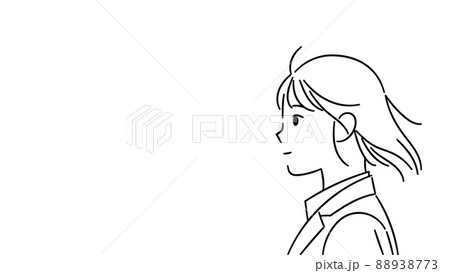横顔の女性、風になびく髪のイラスト。 88938773