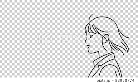 横顔の女性、風になびく髪のイラスト。 88938774
