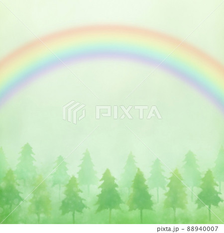 森と虹 水彩背景素材のイラスト素材