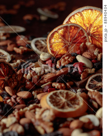 Dried fruits and nuts. 88940434