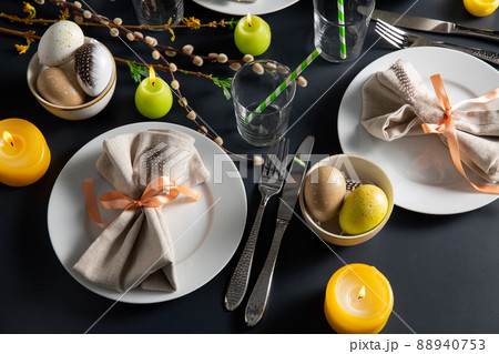 close up of easter table serving over black close up of easter table serving over black 88940753