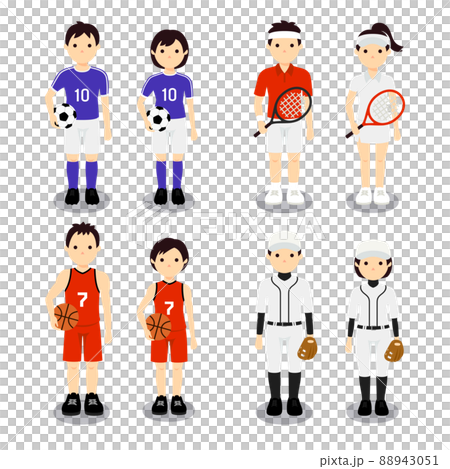 スポーツ選手のイラストセット,サッカー・テニス・バスケ・野球 88943051