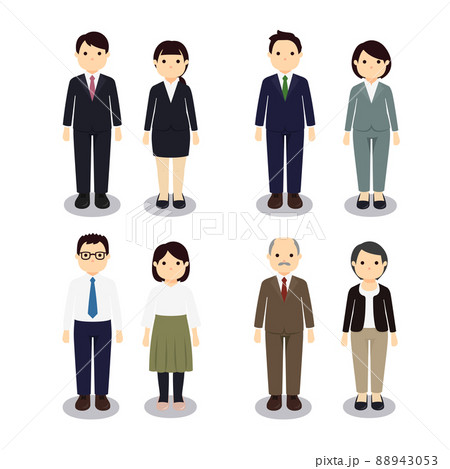 オフィスで働く人たちのイラストセット ふくよかのイラスト素材