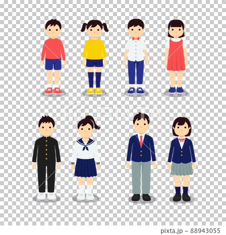 小学生・中学生・高校生のイラストセット,ふくよか 88943055