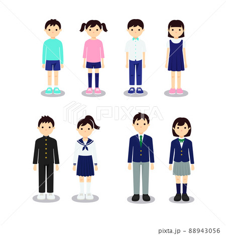 小学生・中学生・高校生のイラストセット 88943056