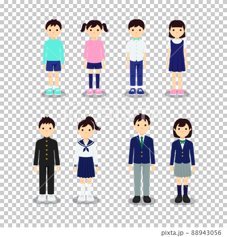 小学生・中学生・高校生のイラストセット 88943056