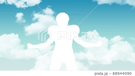 Silhouette of a male rugby player against clouds in the blue sky with copy space Silhouette of a male rugby player against clouds in the blue sky with copy space 88944090